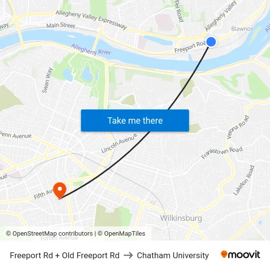 Freeport Rd + Old Freeport Rd to Chatham University map