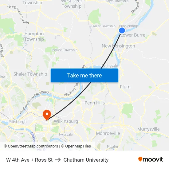 W 4th Ave + Ross St to Chatham University map