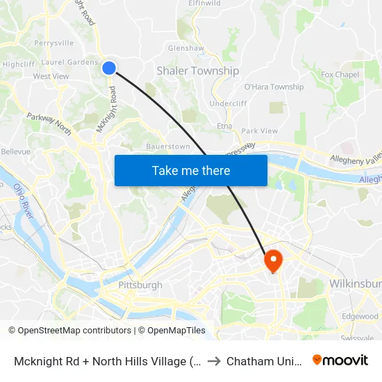 Mcknight Rd + North Hills Village (Center Ent) to Chatham University map