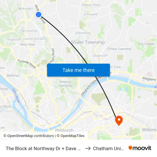 The Block at Northway Dr + Dave And Busters to Chatham University map