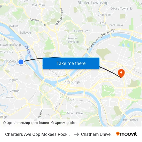 Chartiers Ave Opp Mckees Rocks Plaza to Chatham University map