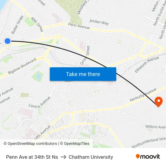 Penn Ave at 34th St Ns to Chatham University map