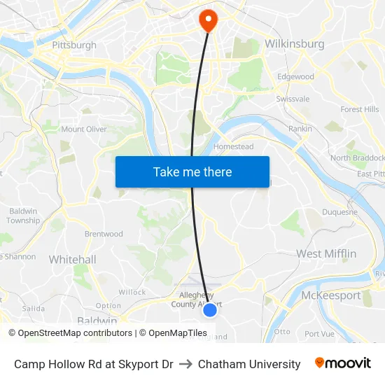 Camp Hollow Rd at Skyport Dr to Chatham University map