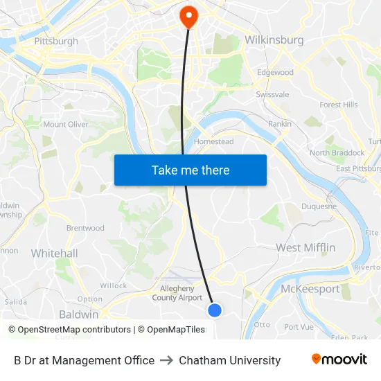 B Dr at Management Office to Chatham University map
