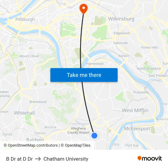 B Dr at D Dr to Chatham University map