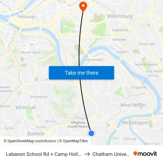 Lebanon School Rd + Camp Hollow Rd to Chatham University map