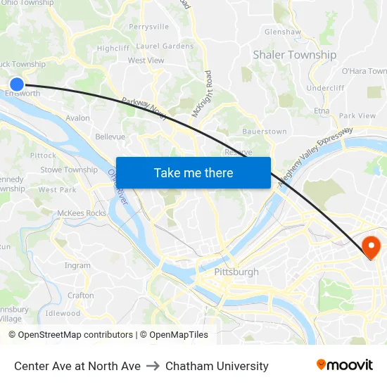 Center Ave at North Ave to Chatham University map
