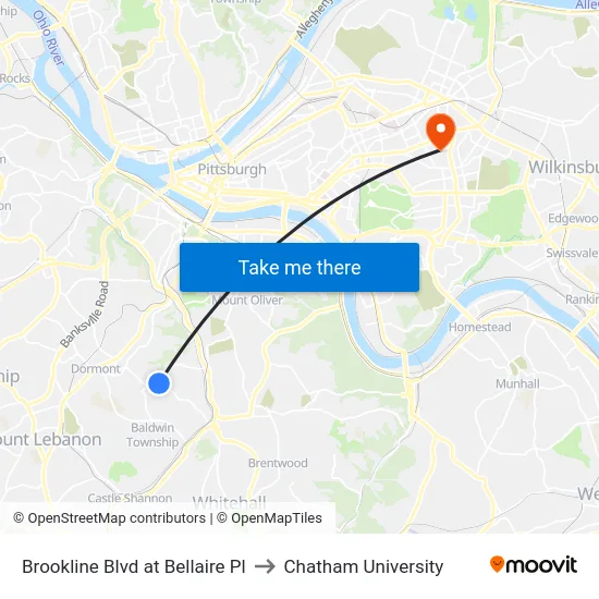 Brookline Blvd at Bellaire Pl to Chatham University map