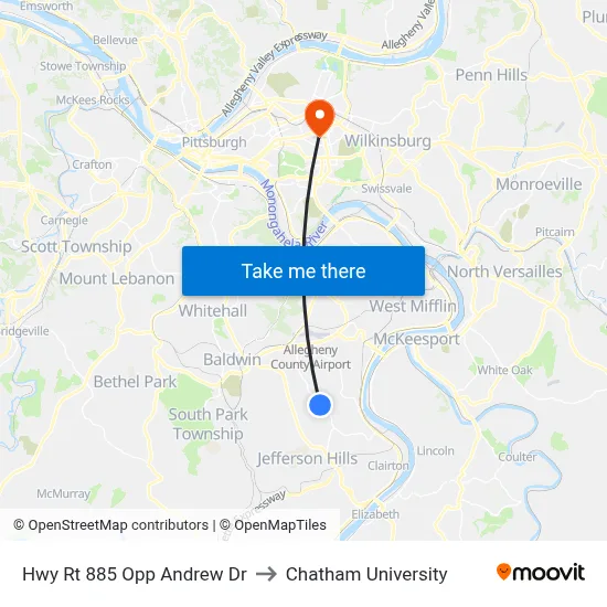 Hwy Rt 885 Opp Andrew Dr to Chatham University map