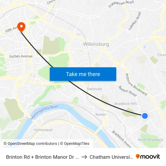 Brinton Rd + Brinton Manor Dr W to Chatham University map