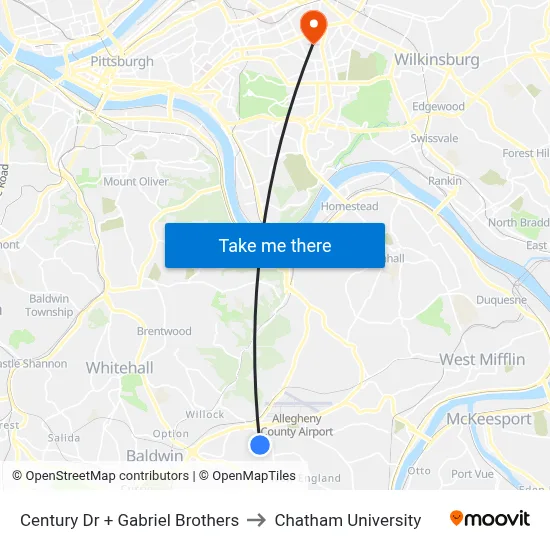 Century Dr + Gabriel Brothers to Chatham University map