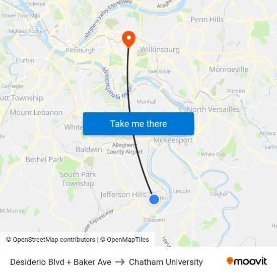 Desiderio Blvd + Baker Ave to Chatham University map