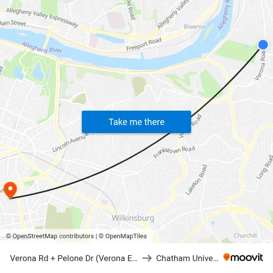 Verona Rd + Pelone Dr (Verona Estates) to Chatham University map