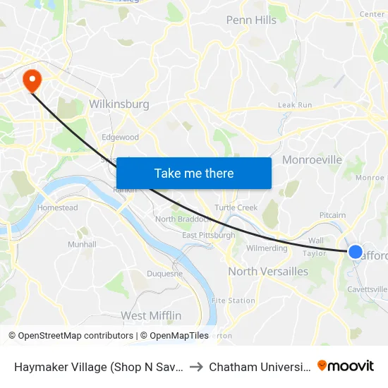 Haymaker Village (Shop N Save) to Chatham University map
