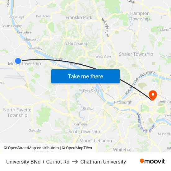 University Blvd + Carnot Rd to Chatham University map