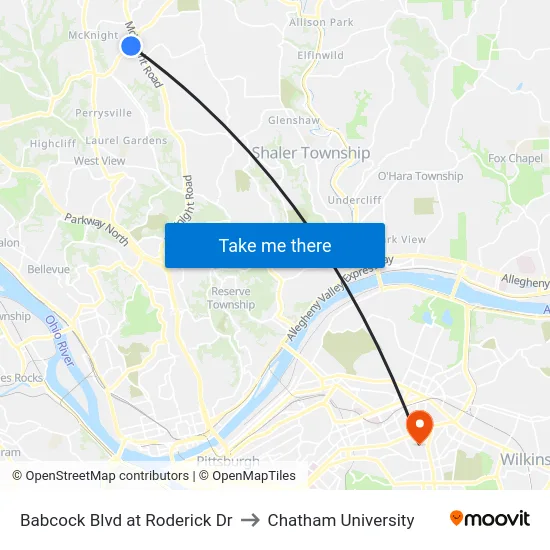 Babcock Blvd at Roderick Dr to Chatham University map