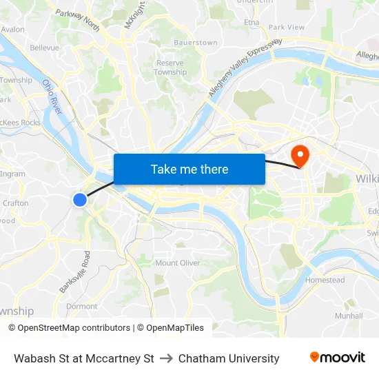 Wabash St at Mccartney St to Chatham University map