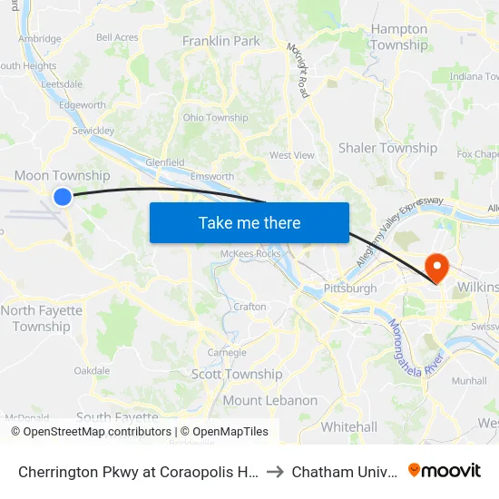 Cherrington Pkwy at Coraopolis Heights Rd to Chatham University map