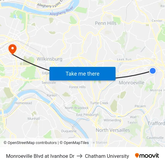 Monroeville Blvd at Ivanhoe Dr to Chatham University map