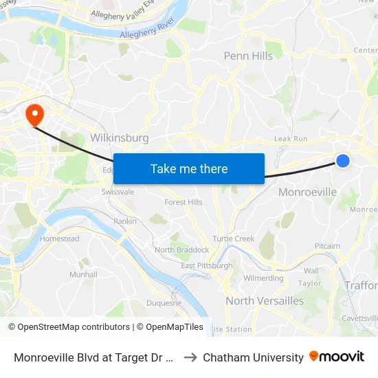 Monroeville Blvd at Target Dr FS to Chatham University map