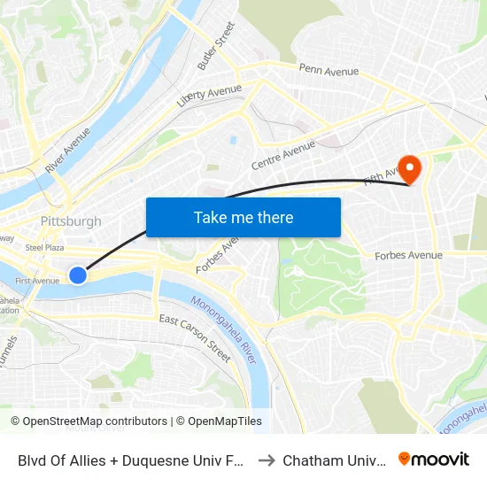 Blvd Of Allies + Duquesne Univ Footbridge to Chatham University map