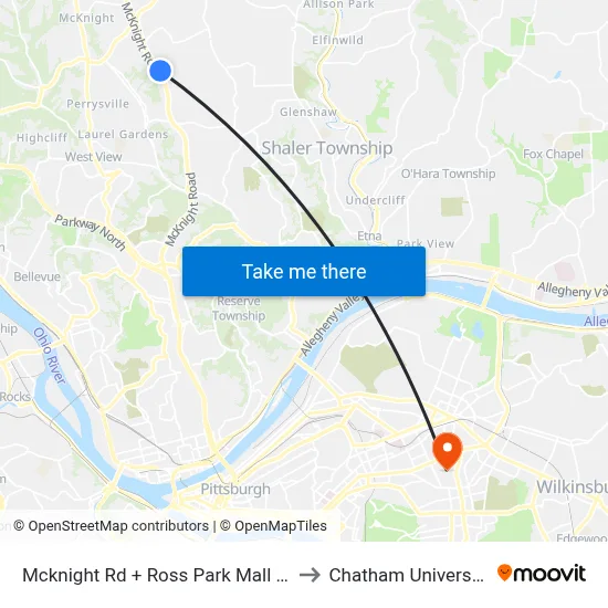 Mcknight Rd + Ross Park Mall Dr to Chatham University map