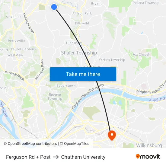Ferguson Rd + Post to Chatham University map