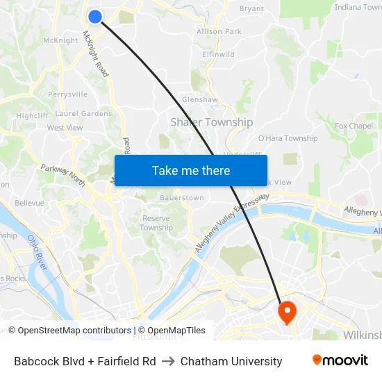 Babcock Blvd + Fairfield Rd to Chatham University map