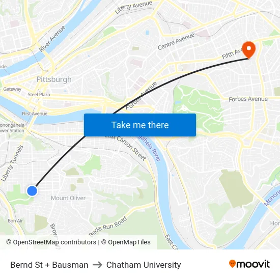 Bernd St + Bausman to Chatham University map
