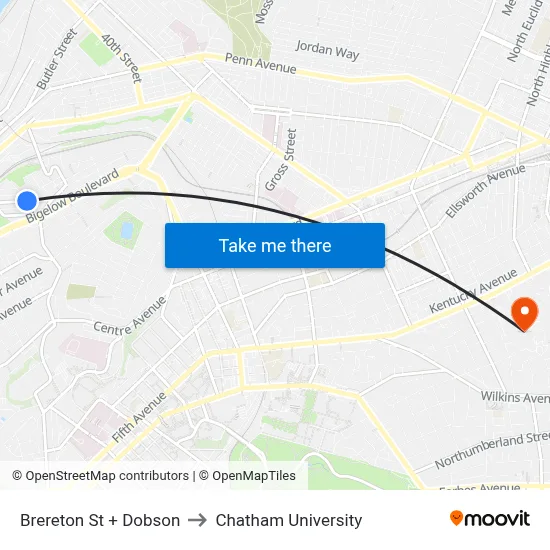 Brereton St + Dobson to Chatham University map