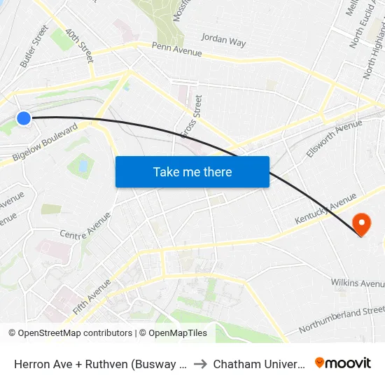 Herron Ave + Ruthven (Busway Ent) to Chatham University map