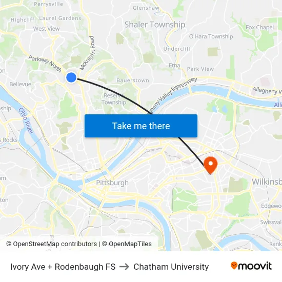 Ivory Ave + Rodenbaugh FS to Chatham University map
