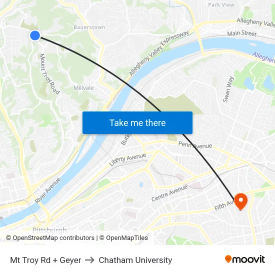 Mt Troy Rd + Geyer to Chatham University map