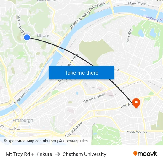 Mt Troy Rd + Kinkura to Chatham University map