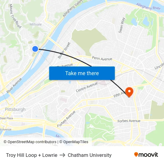 Troy Hill Loop + Lowrie to Chatham University map