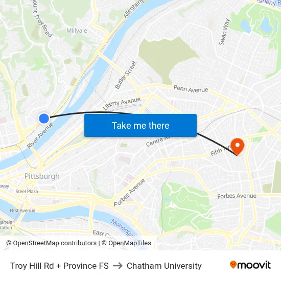 Troy Hill Rd + Province FS to Chatham University map