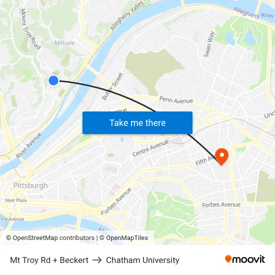 Mt Troy Rd + Beckert to Chatham University map