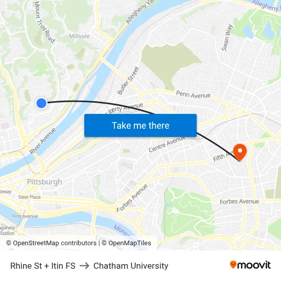 Rhine St + Itin FS to Chatham University map