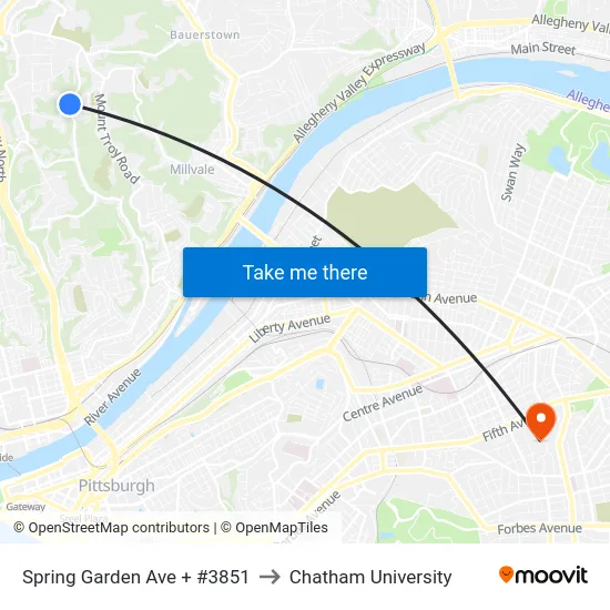 Spring Garden Ave + #3851 to Chatham University map