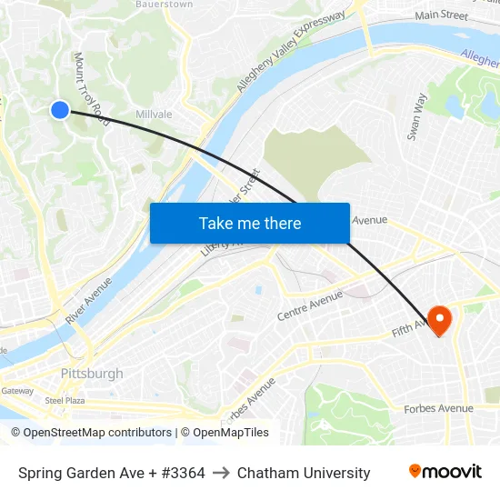 Spring Garden Ave + #3364 to Chatham University map
