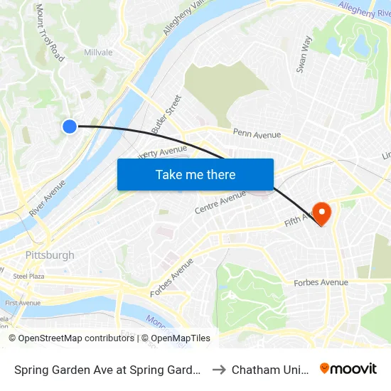 Spring Garden Ave at Spring Garden Loop Pnr to Chatham University map