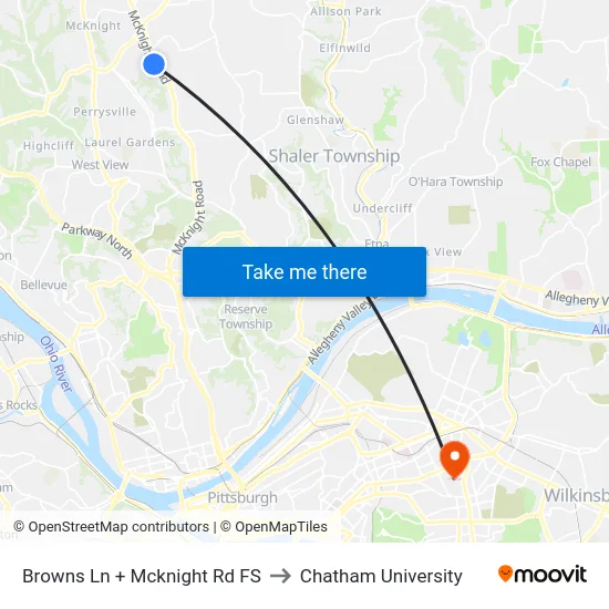 Browns Ln + Mcknight Rd FS to Chatham University map