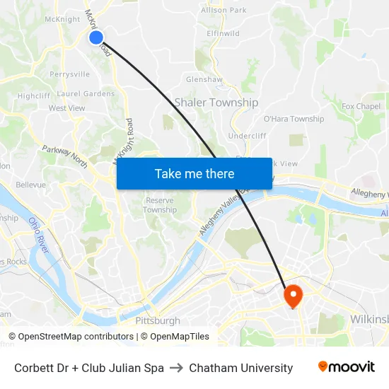 Corbett Dr + Club Julian Spa to Chatham University map