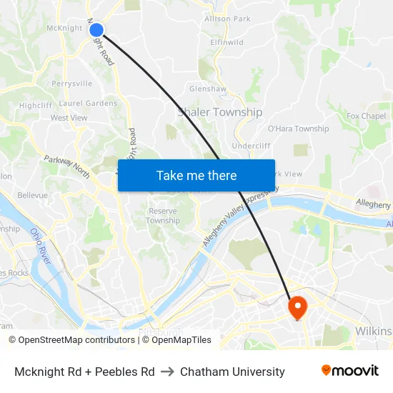Mcknight Rd + Peebles Rd to Chatham University map