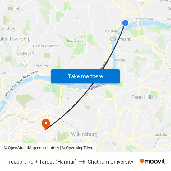Freeport Rd + Target (Harmar) to Chatham University map