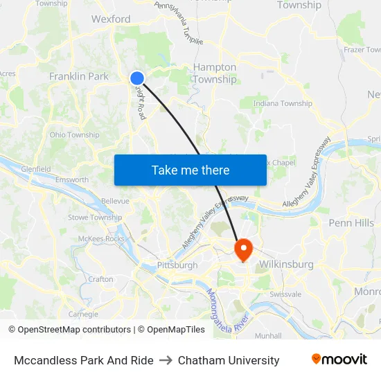 Mccandless Park And Ride to Chatham University map