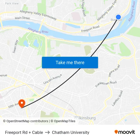 Freeport Rd + Cable to Chatham University map