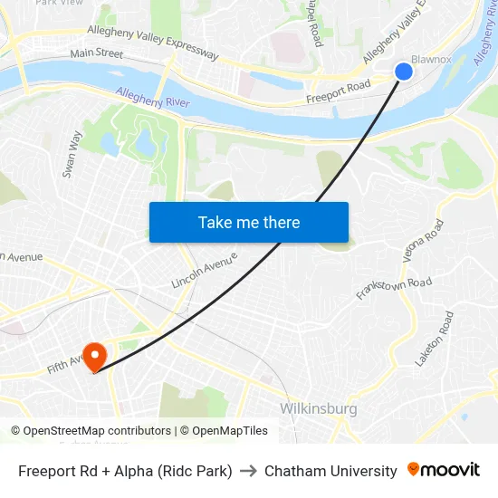 Freeport Rd + Alpha (Ridc Park) to Chatham University map