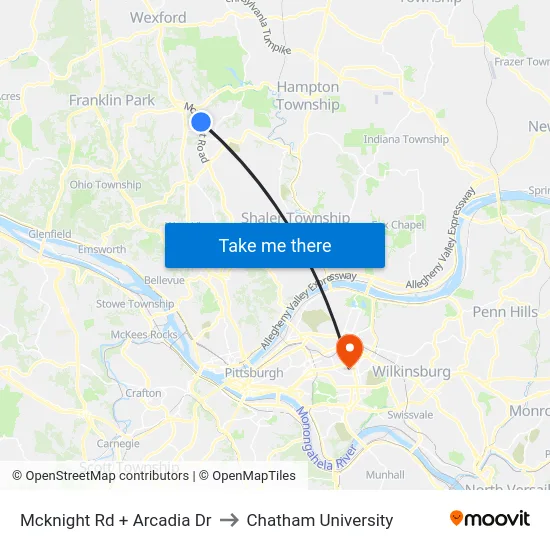 Mcknight Rd + Arcadia Dr to Chatham University map
