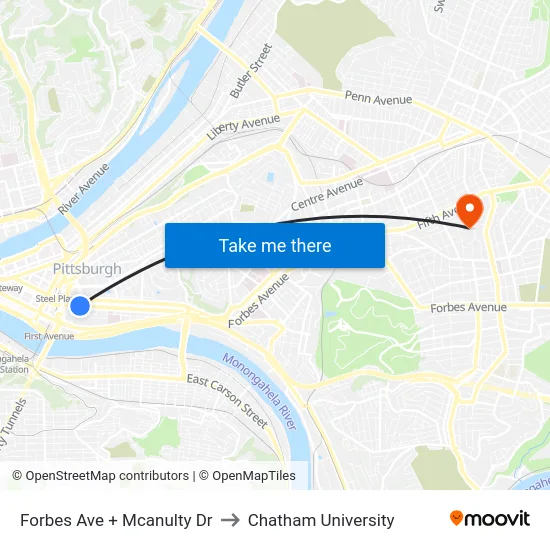 Forbes Ave + Mcanulty Dr to Chatham University map